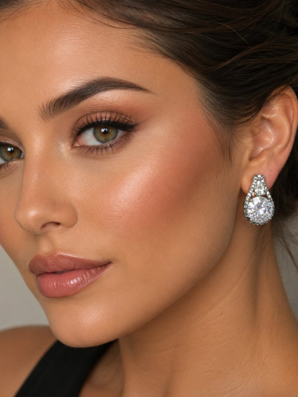 Elegant Teardrop‎ CZ Leverback Earrings – Silver Tone